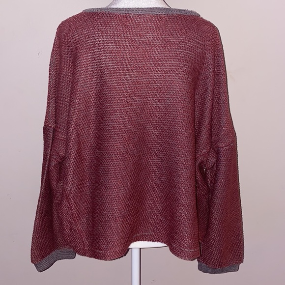 Vintage Havana Textured Raspberry and Charcoal Zip Neck Top - Picture 6 of 14